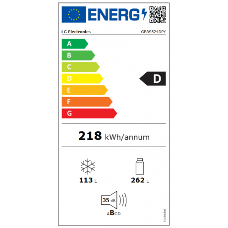 LG GBBS524DPY Ψυγειοκαταψύκτης 375lt Full No Frost 60cm Ασημί